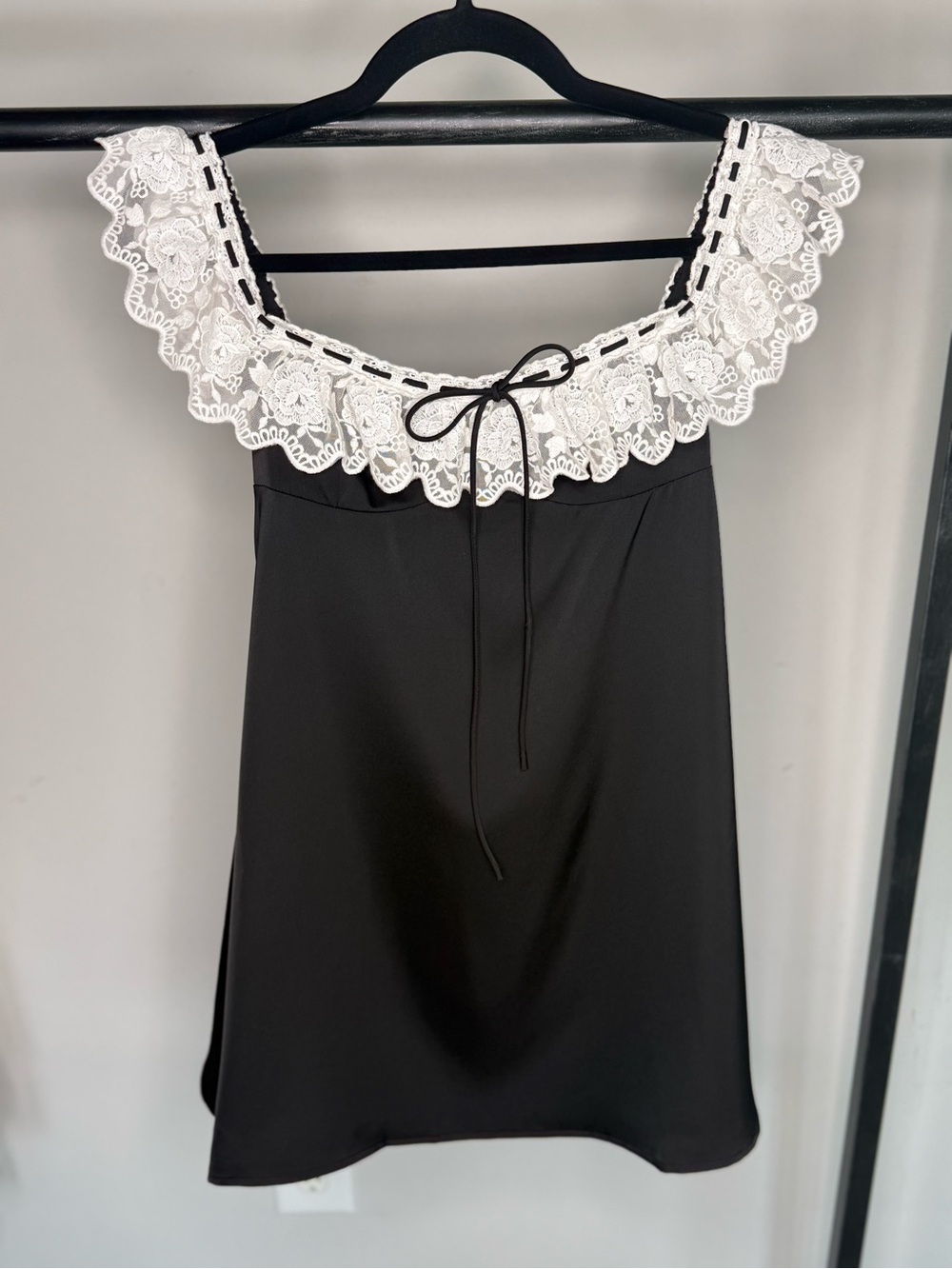 REVOLVE White Lace Trim Black Slip Top